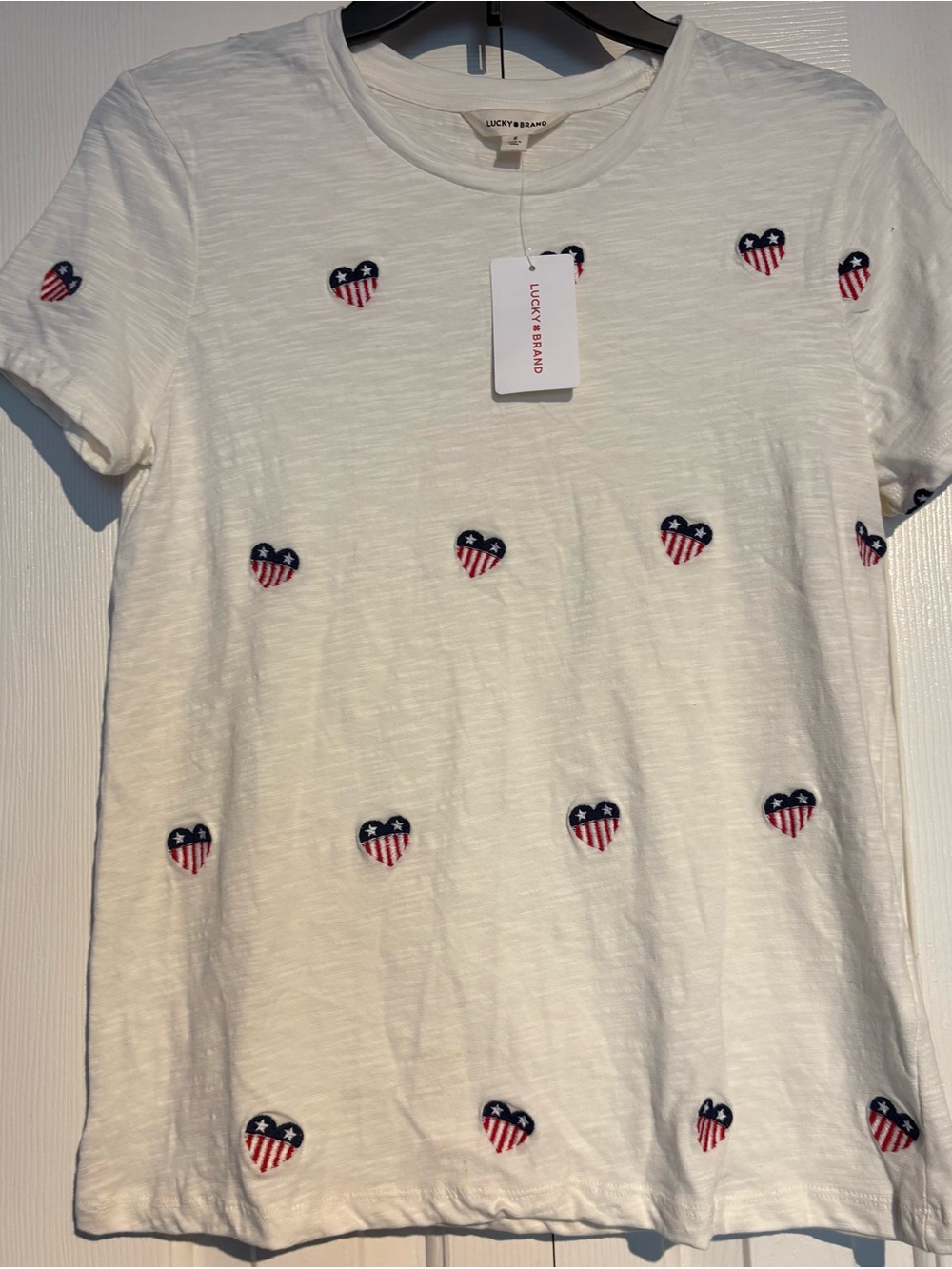 Lucky Brand White Tee with Embroidered American Heart Detail